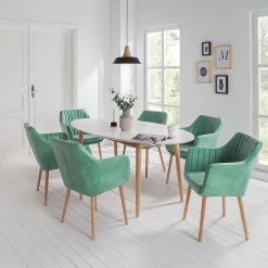 Mørteens Chaise à accoudoirs Leedy IV - Imitation cuir / Chêne massif - Vert menthe - 1 chaise -Chaises Boutique 1000007434 190606 10551000013 MOOD GALLERYIMAGES P000000001000007434 mood