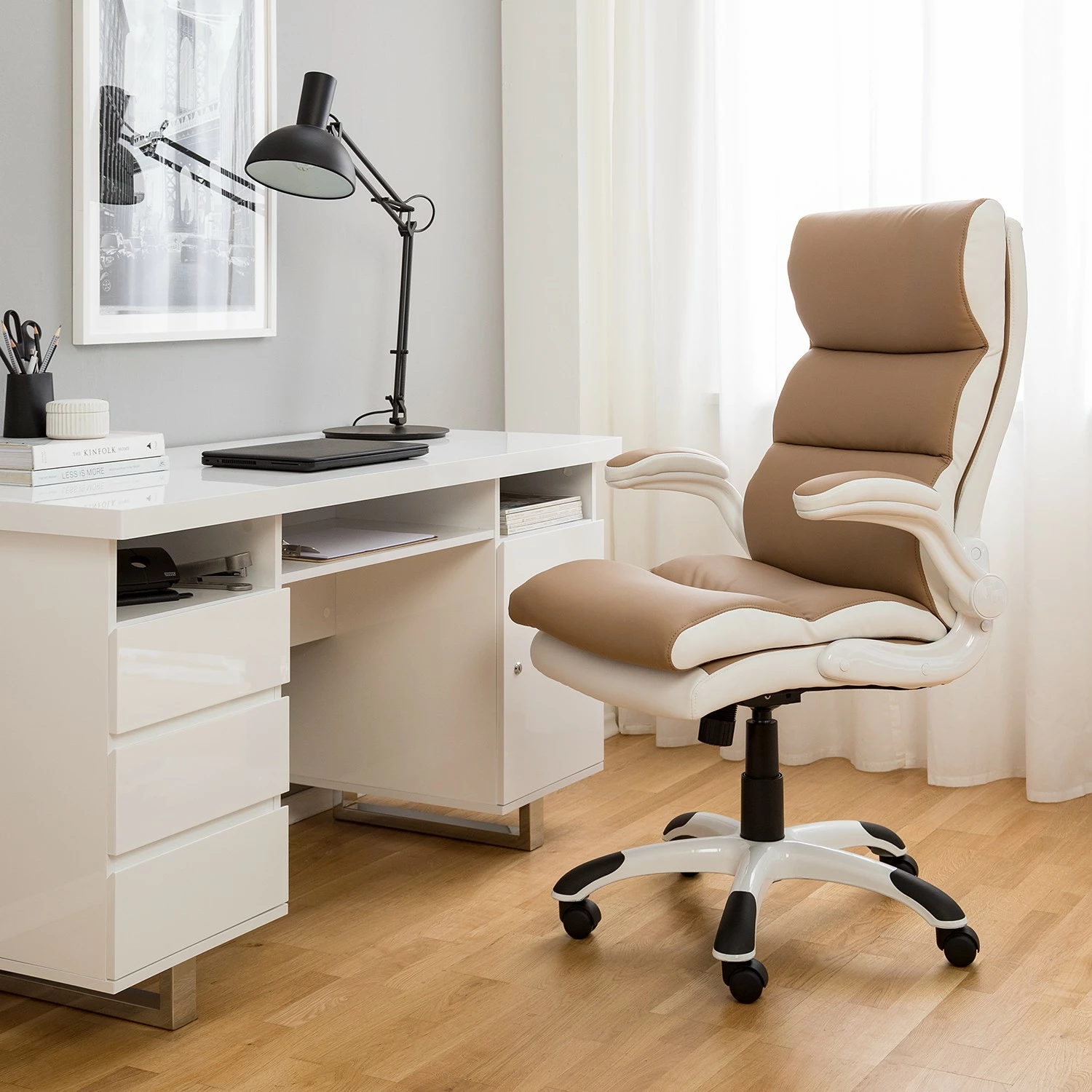 Home24office Fauteuil de direction Loipo II - Imitation cuir - Macchiato / Blanc 5 Home24office Fauteuil de direction Loipo II - Imitation cuir - Macchiato / Blanc – Image 3