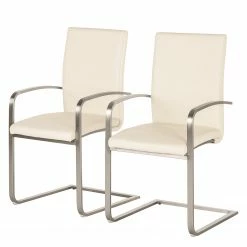 Fredriks Chaises cantilever Augusta I (lot de 2) - Cuir Aude: Créme - Avec accoudoirs