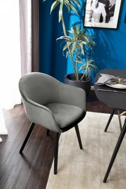 Mørteens Chaise à accoudoirs Hallund II - Velours / Hévéa massif - Noir - Gris -Chaises Boutique 1000123817 190326 13193400008 GALLERYIMAGES P000000001000123817