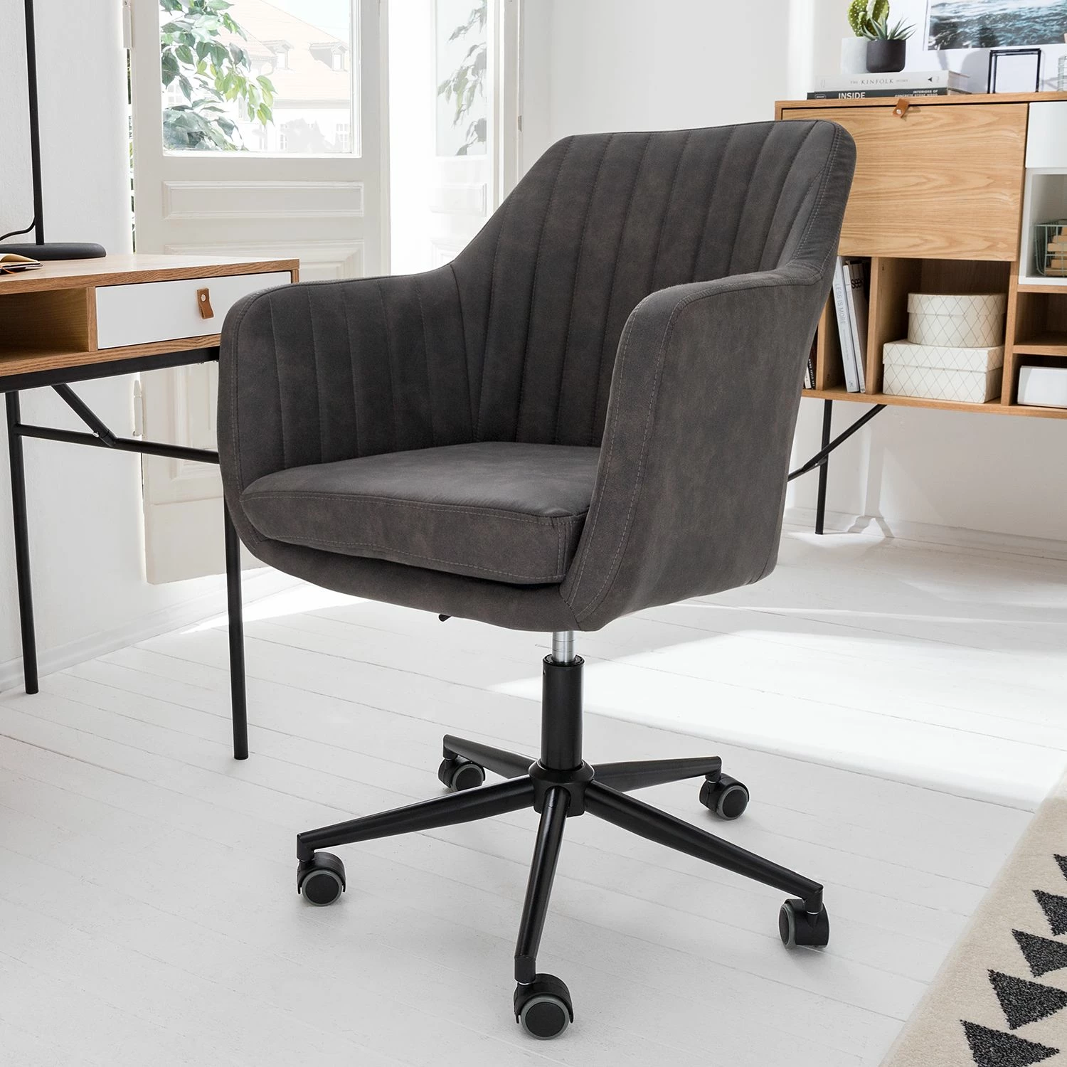 Mørteens Chaise de bureau Leedy - Imitation cuir - Gris vintage/ Noir 10 Mørteens Chaise de bureau Leedy - Imitation cuir - Gris vintage/ Noir – Image 8