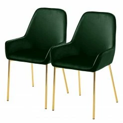 Jack & Alice Chaises capitonnées Evy (lot de 2) - Velours / Métal - Doré - Velours Sua: Vert foncé