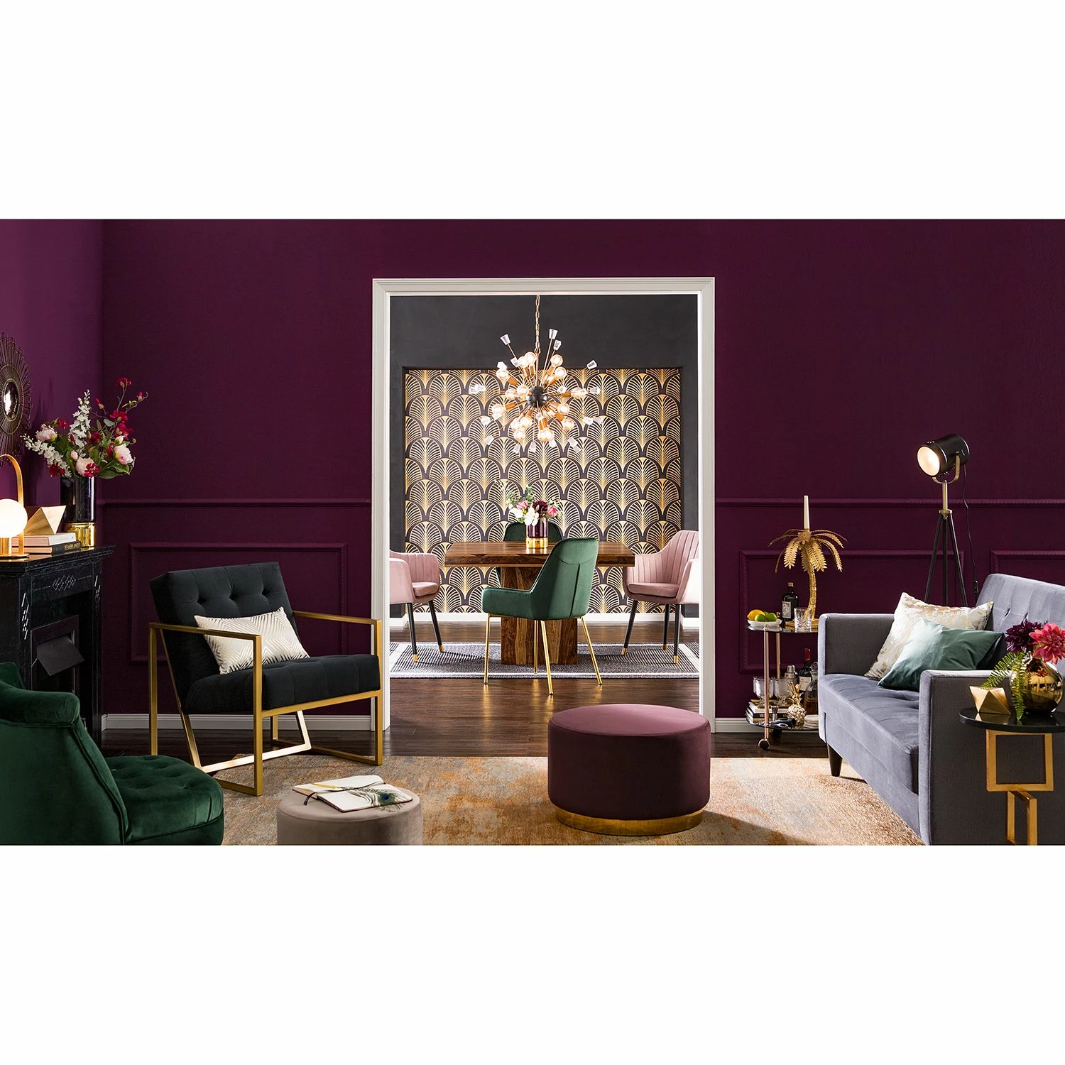 Jack & Alice Chaises capitonnées Evy (lot de 2) - Velours / Métal - Doré - Velours Sua: Vert foncé 5 Jack & Alice Chaises capitonnées Evy (lot de 2) - Velours / Métal - Doré - Velours Sua: Vert foncé – Image 3