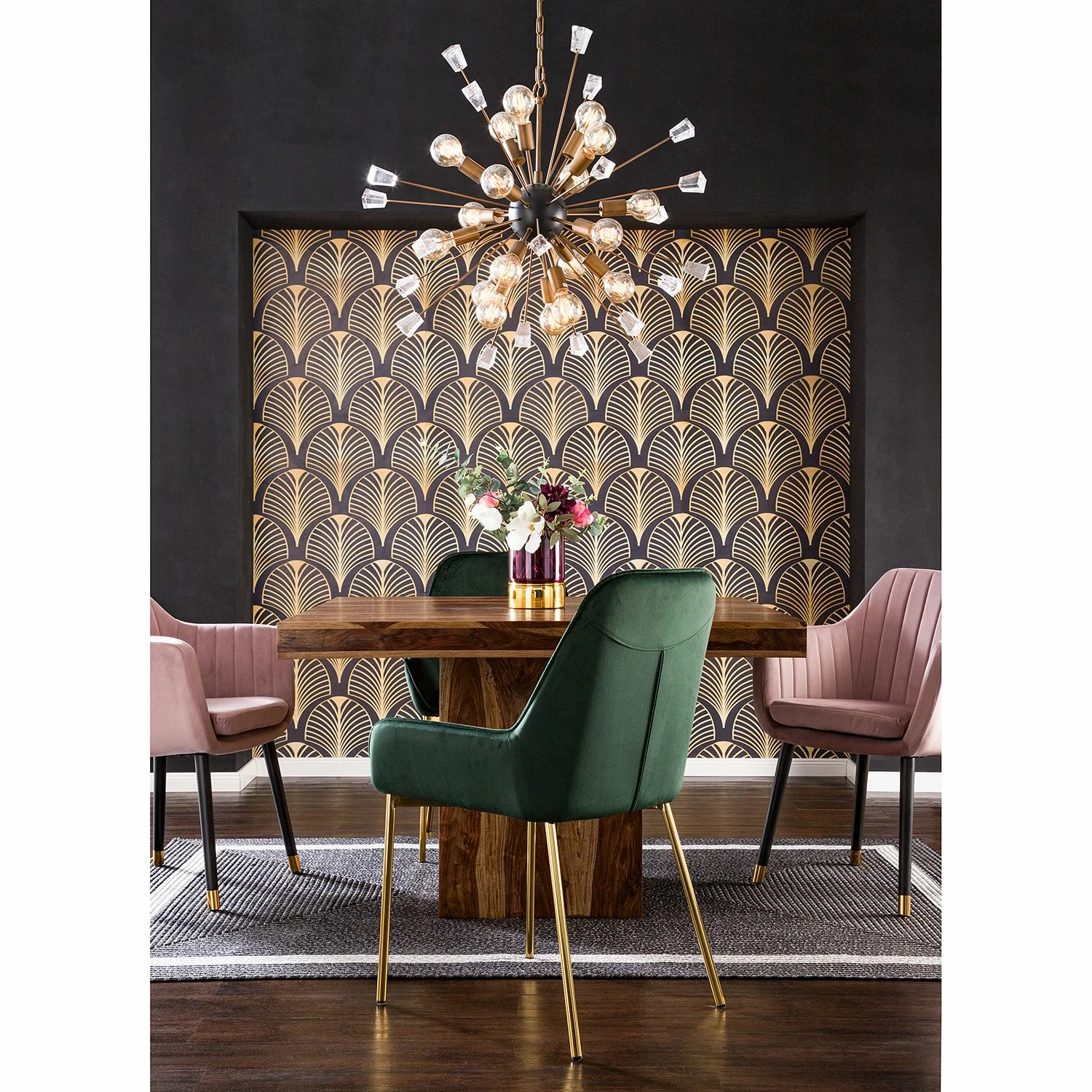 Jack & Alice Chaises capitonnées Evy (lot de 2) - Velours / Métal - Doré - Velours Sua: Vert foncé 6 Jack & Alice Chaises capitonnées Evy (lot de 2) - Velours / Métal - Doré - Velours Sua: Vert foncé – Image 4