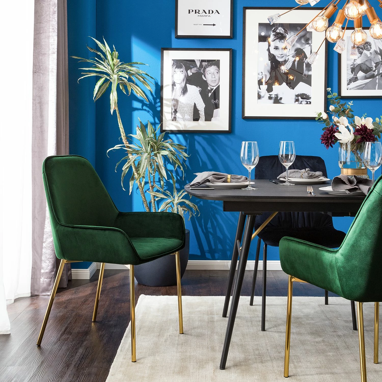 Jack & Alice Chaises capitonnées Evy (lot de 2) - Velours / Métal - Doré - Velours Sua: Vert foncé 4 Jack & Alice Chaises capitonnées Evy (lot de 2) - Velours / Métal - Doré - Velours Sua: Vert foncé – Image 2