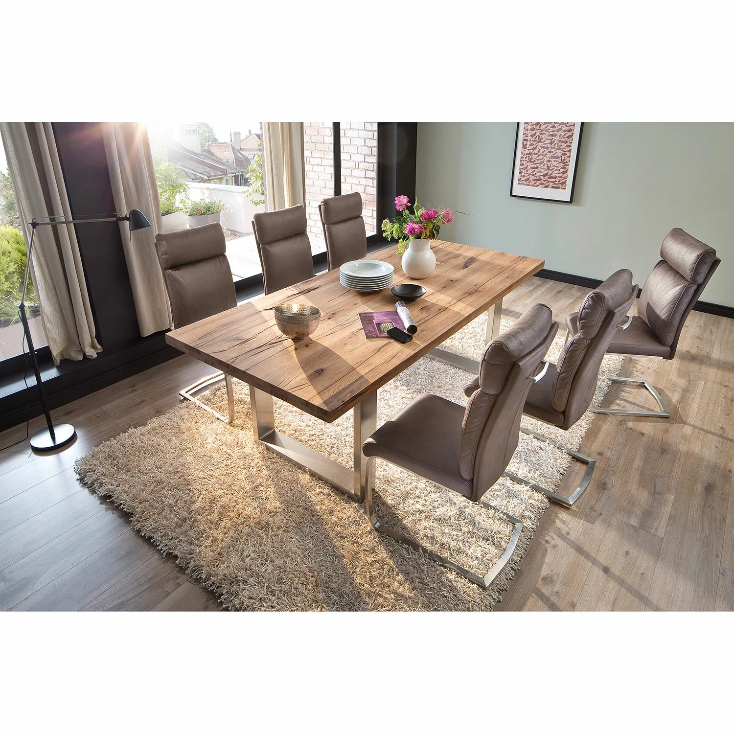 Loftscape Chaises cantilever Sarena (lot de 2) - Microfibre / Acier inoxydable - Argenté - Marron vieilli 4 Loftscape Chaises cantilever Sarena (lot de 2) - Microfibre / Acier inoxydable - Argenté - Marron vieilli – Image 2