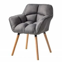 Mørteens Chaise à accoudoirs Lontras - Tissu / Chêne massif - Gris / Chêne