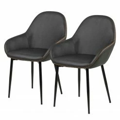 Ars manufacti Chaises à accoudoirs Kia (lot de 2) - Imitation cuir / Métal - Gris foncé / Noir