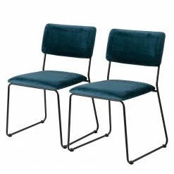 Ars manufacti Chaises Paulista (lot de 2) - Velours/ Métal - Bleu pétrole