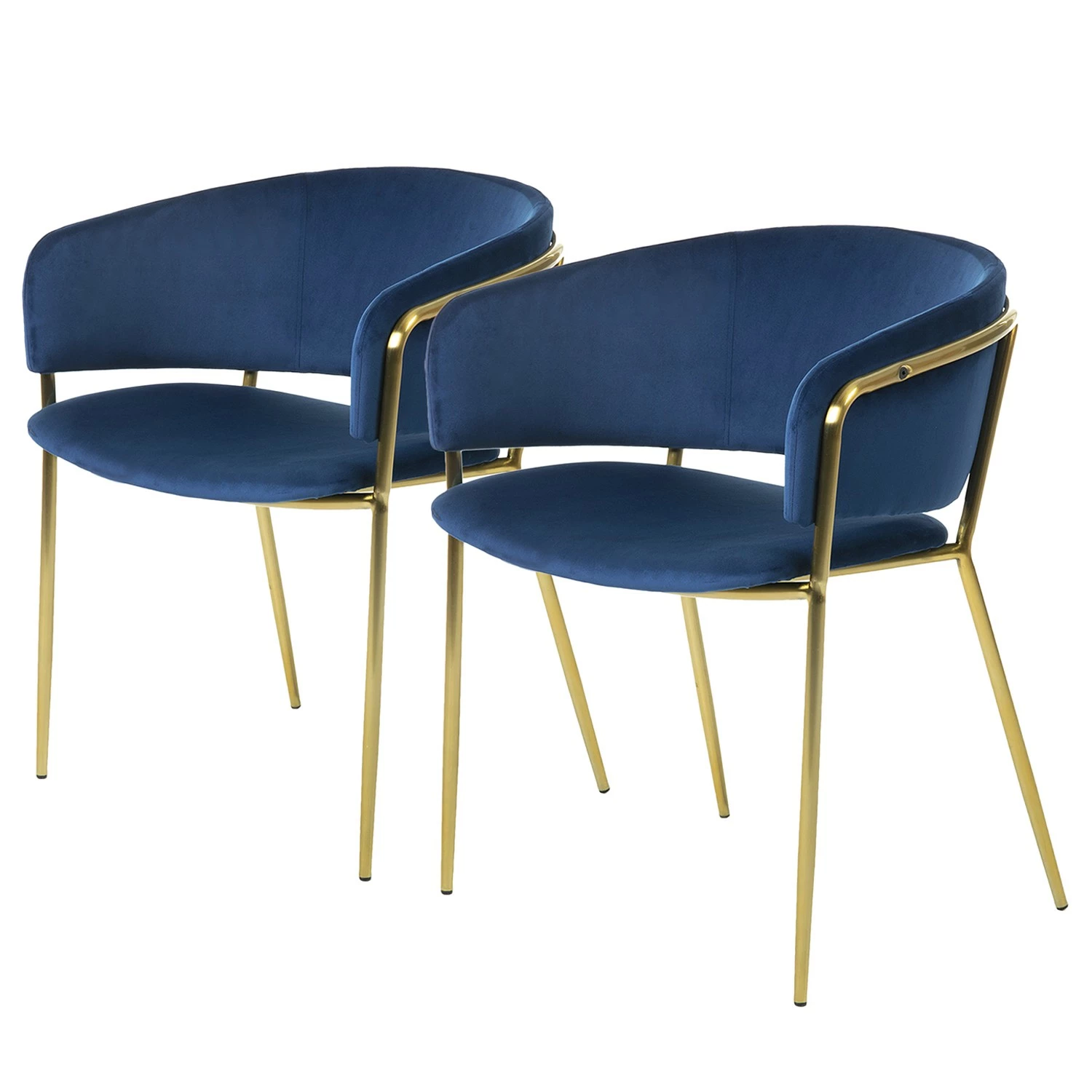 Jack & Alice Chaise à accoudoirs Vilhena I (lot de 2) - Velours / Acier - Doré - Bleu foncé 3 Jack & Alice Chaise à accoudoirs Vilhena I (lot de 2) - Velours / Acier - Doré - Bleu foncé