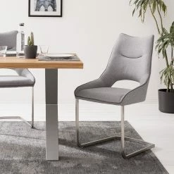 Fredriks Chaises cantilever Nidri (lot de 2) - Tissage à plat / Acier inoxydable - Gris clair -Chaises Boutique 1000169167 191009 12154000011 MOOD DETAILS P000000001000169167 mood