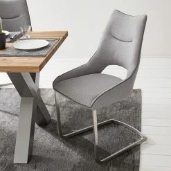 Fredriks Chaises cantilever Nidri (lot de 2) - Tissage à plat / Acier inoxydable - Gris clair -Chaises Boutique 1000169167 191009 12154000012 MOOD DETAILS P000000001000169167 mood