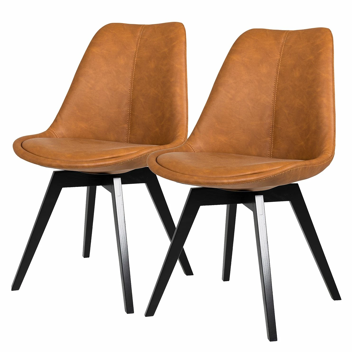 Tenzo Chaises Gina VII (lot de 2) - Imitation cuir / Chêne massif - Cognac / Noir 3 Tenzo Chaises Gina VII (lot de 2) - Imitation cuir / Chêne massif - Cognac / Noir