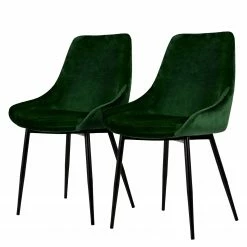 Tenzo Chaises capitonnées Lex (lot de 2) - Velours / Fer - Noir - Vert