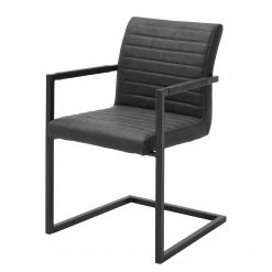 Chaises Soldes 2022 9 Ars manufacti Chaise à accoudoirs Finga I - Imitation cuir / Acier - Noir mat - Cuir synthétique Kasai: Gris - Noir