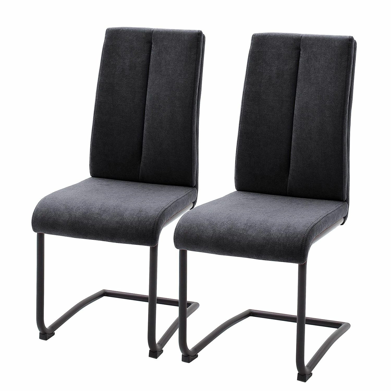 Loftscape Chaises cantilever Ingal - Tissage à plat / Métal - Anthracite / Noir mat - Lot de 2 3 Loftscape Chaises cantilever Ingal - Tissage à plat / Métal - Anthracite / Noir mat - Lot de 2