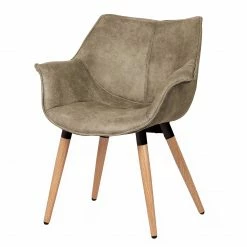 Chaises Soldes 2022 15 Ars manufacti Chaise à accoudoirs Kantii I - Microfibre / Chêne massif - Gris silex vintage - 1 chaise