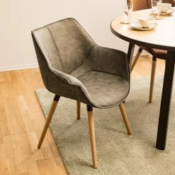 Ars manufacti Chaise à accoudoirs Kantii I - Microfibre / Chêne massif - Gris silex vintage - 1 chaise -Chaises Boutique 1000176705 200302 11493700004 MOOD DETAILS P000000001000176705 mood