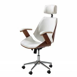 Fredriks Chaise de bureau pivotante Viiki - Imitation cuir / Acier inoxydable - Blanc / Noyer