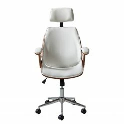 Fredriks Chaise de bureau pivotante Viiki - Imitation cuir / Acier inoxydable - Blanc / Noyer -Chaises Boutique 1000176727 201022 13191000028 DETAILS P000000001000176727