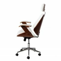 Fredriks Chaise de bureau pivotante Viiki - Imitation cuir / Acier inoxydable - Blanc / Noyer -Chaises Boutique 1000176727 201022 13191300029 DETAILS P000000001000176727