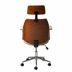 Fredriks Chaise de bureau pivotante Viiki - Imitation cuir / Acier inoxydable - Blanc / Noyer -Chaises Boutique 1000176727 201022 13191400030 DETAILS P000000001000176727