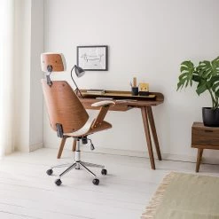 Fredriks Chaise de bureau pivotante Viiki - Imitation cuir / Acier inoxydable - Blanc / Noyer -Chaises Boutique 1000176727 210212 13382900009 MOOD DETAILS P000000001000176727 mood