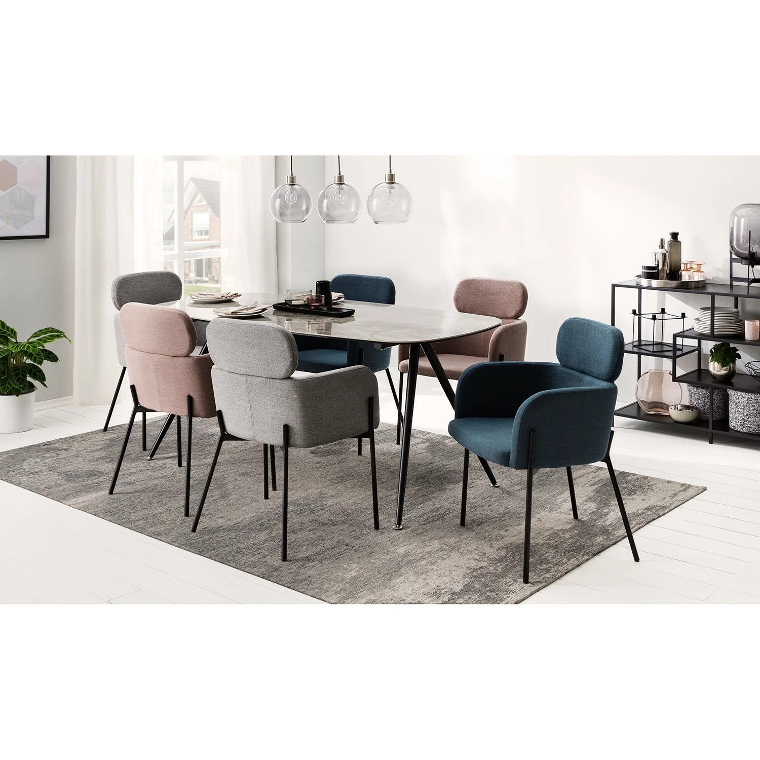 Mørteens Chaises à accoudoirs Menly - Tissu / Métal - Noir - Bleu Gris 5 Mørteens Chaises à accoudoirs Menly - Tissu / Métal - Noir - Bleu Gris – Image 3