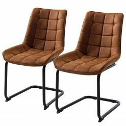 Fredriks Chaise cantilever Kemmel - Microfibre / Métal - Noir - Cognac - Lot de 2