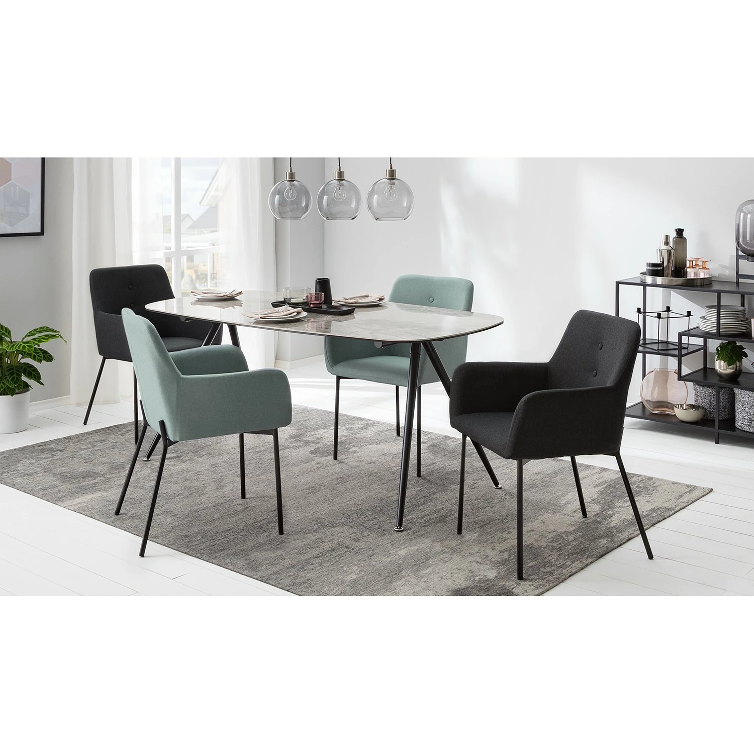Mørteens Chaises à accoudoirs Mehle - Tissu / Métal - Noir - Vert menthe 5 Mørteens Chaises à accoudoirs Mehle - Tissu / Métal - Noir - Vert menthe – Image 3