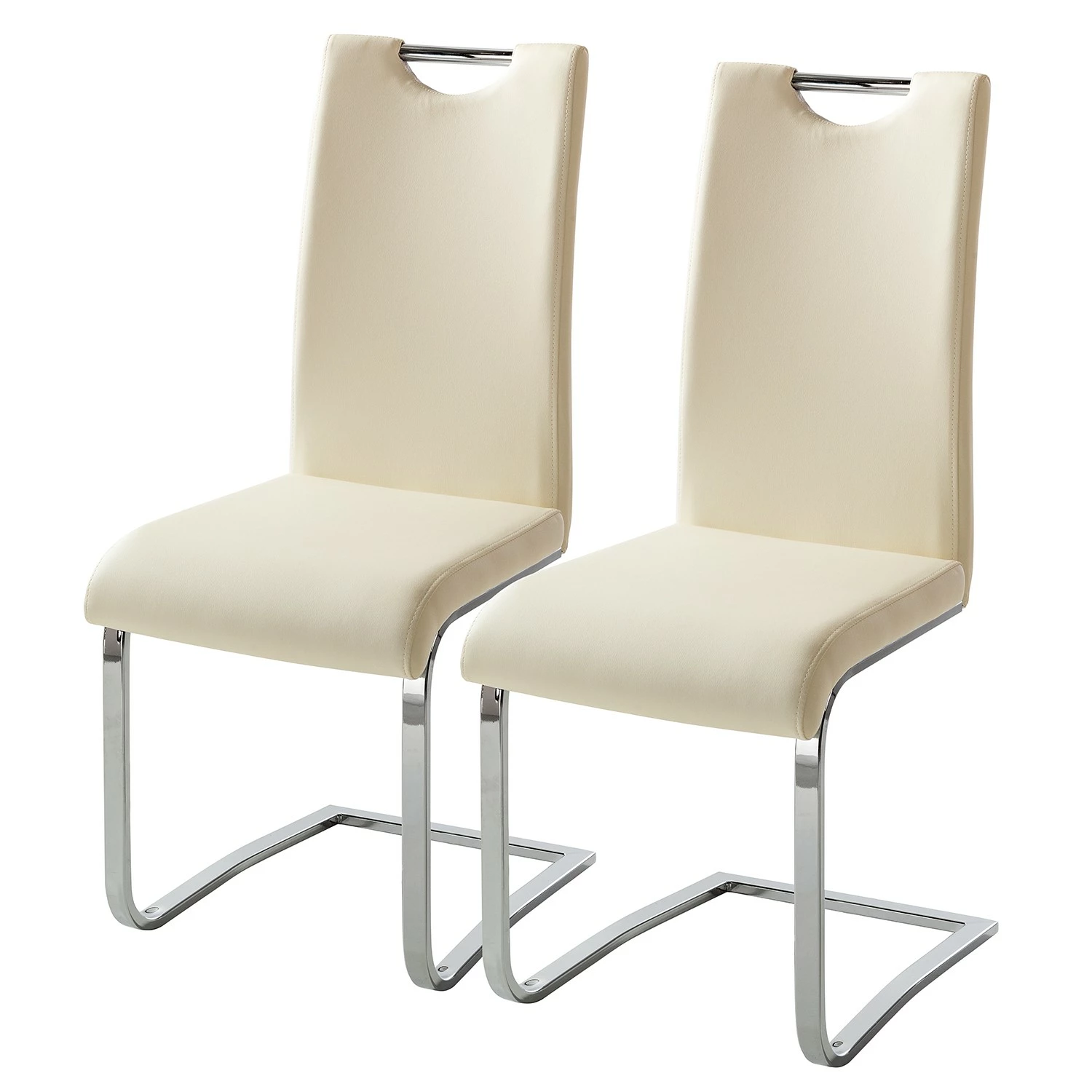 Fredriks Chaises cantilever Nevia I - Imitation cuir / Métal - Chrome - Cuir synthétique Aleli: Créme - Lot de 2 3 Fredriks Chaises cantilever Nevia I - Imitation cuir / Métal - Chrome - Cuir synthétique Aleli: Créme - Lot de 2