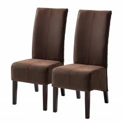 Ars Natura Chaises Julio (lot de 2) - Imitation cuir / Rotin - Marron vintage / Marron clair chiné