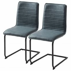 Mørteens Chaises cantilever Lylen (lot de 2) - Imitation cuir / Acier - Noir - Bleu vintage
