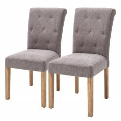 Ars Natura Chaises capitonnées Provins (lot de 2) - Tissu / Chêne massif - Chêne - Marron