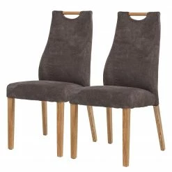Ars Natura Chaises capitonnées Spoford (lot de 2) - Microfibre / Chêne massif - Chêne - Marron vintage