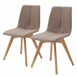 Ars Natura Chaises capitonnées Marihn (lot de 2) - Tissu / Chêne massif - Chêne - Marron
