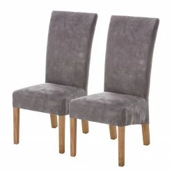 Ars Natura Chaises Karlsborg III (lot de 2) - Imitation cuir / Chêne massif - Chêne - Gris vintage