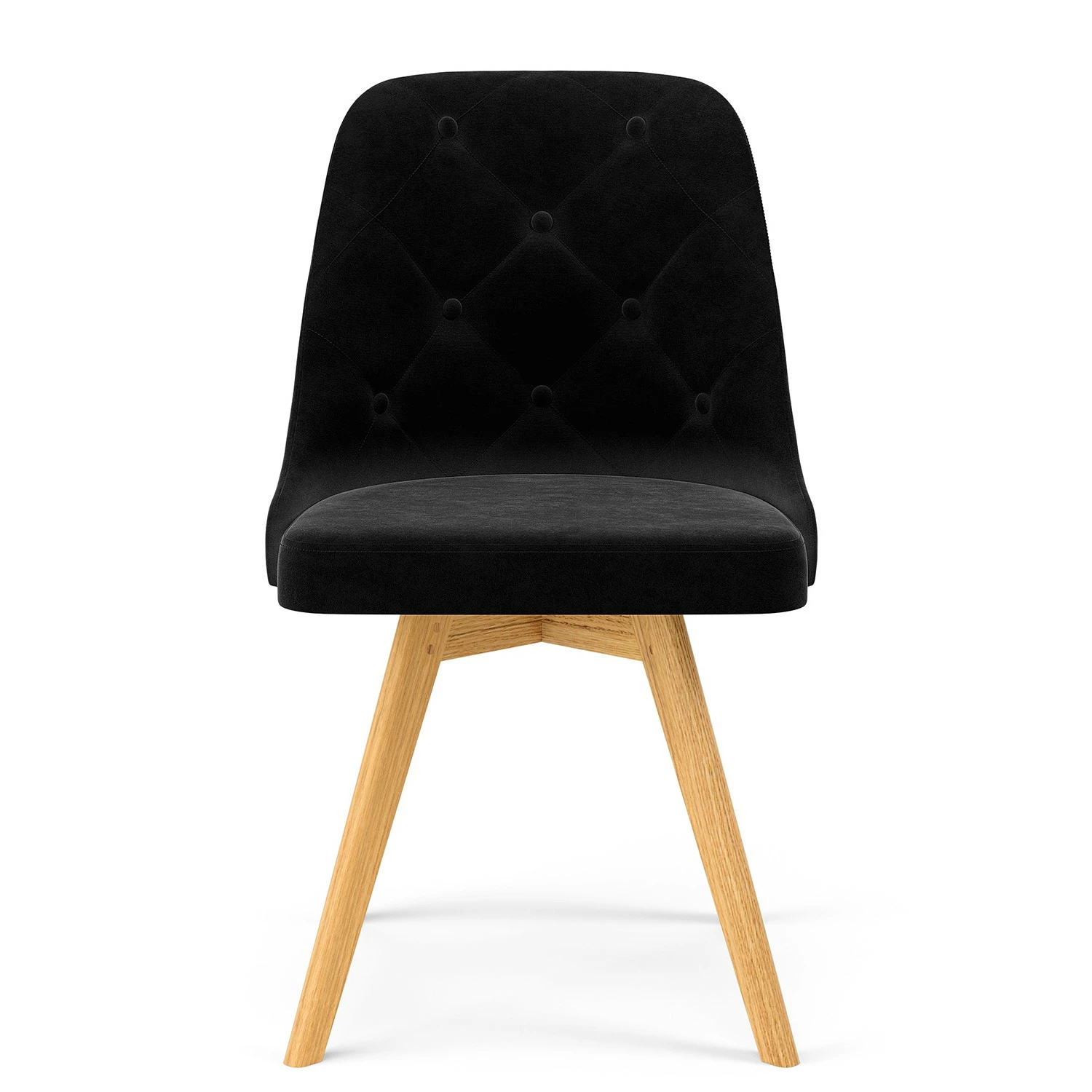 Tenzo Chaises capitonnées Lux I (lot de 2) - Velours / Chêne massif - Tissu Vika : Noir - Chêne clair 4 Tenzo Chaises capitonnées Lux I (lot de 2) - Velours / Chêne massif - Tissu Vika : Noir - Chêne clair – Image 2