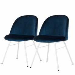 Tenzo Chaises capitonnées Ally I (lot de 2) - Velours / Métal - Tissu Vika : Bleu nuit - Blanc