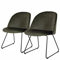 Tenzo Chaises capitonnées Ally II (lot de 2) - Velours / Métal - Tissu Vika : Kaki - Noir