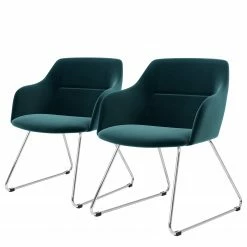 Tenzo Chaises accoudoirs Sofia III (lot de 2) - Velours / Métal - Tissu Vika : Vert turquoise