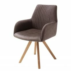 Mørteens Chaise à accoudoirs Ondes - Pivotante - Microfibre et tissu / Chêne sauvage massif - Marron / Chêne sauvage