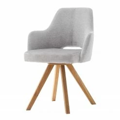 Mørteens Chaise à accoudoirs Tardes - Pivotante - Velours et tissu / Chêne sauvage massif - Chêne sauvage - Gris clair