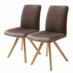 Mørteens Chaises capitonnées Ondes (lot de 2) - Microfibre et tissu / Chêne sauvage massif - Marron / Chêne sauvage