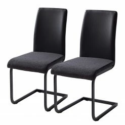 Fredriks Chaises cantilever Bjora II (lot de 2) - Tissu & imitation cuir / Métal - Anthracite / Noir