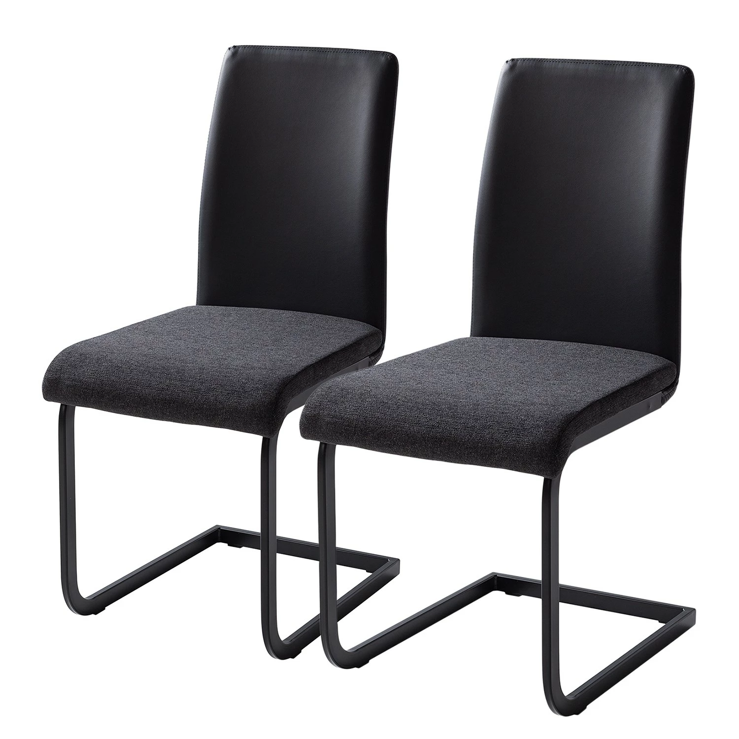 Fredriks Chaises cantilever Bjora II (lot de 2) - Tissu & imitation cuir / Métal - Anthracite / Noir 3 Fredriks Chaises cantilever Bjora II (lot de 2) - Tissu & imitation cuir / Métal - Anthracite / Noir