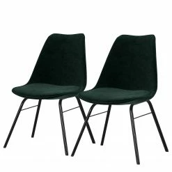 Tenzo Chaises capitonnées Gina I (lot de 2) - Velours / Métal - Tissu Vika : Vert foncé - Noir