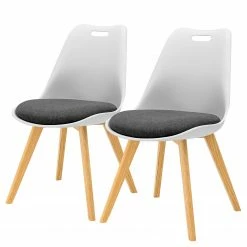 Tenzo Chaises capitonnées Gina III (lot de 2) - Tissu / Chêne massif - Blanc - Chêne clair