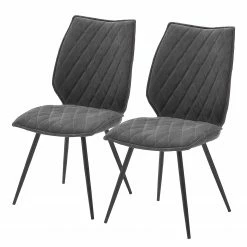 Ars manufacti Chaises Newry (lot de 2) - Imitation cuir / Métal - Anthracite / Noir