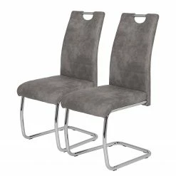 Chaises Soldes 2022 43 Loftscape Chaise cantilever La Paz II - Microfibre / Métal - Chrome - Gris vintage - Lot de 2